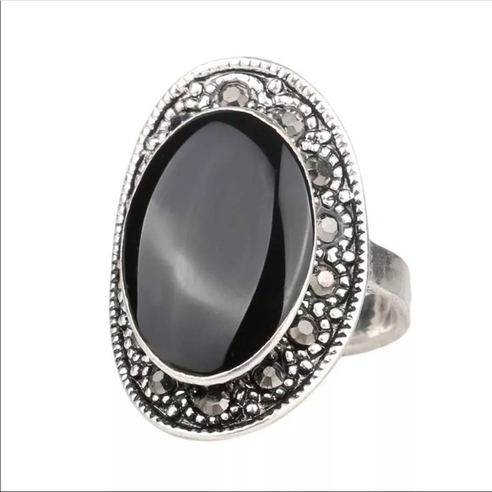 BLACK OVAL WOMEN’S RING - Picture 2 of 6